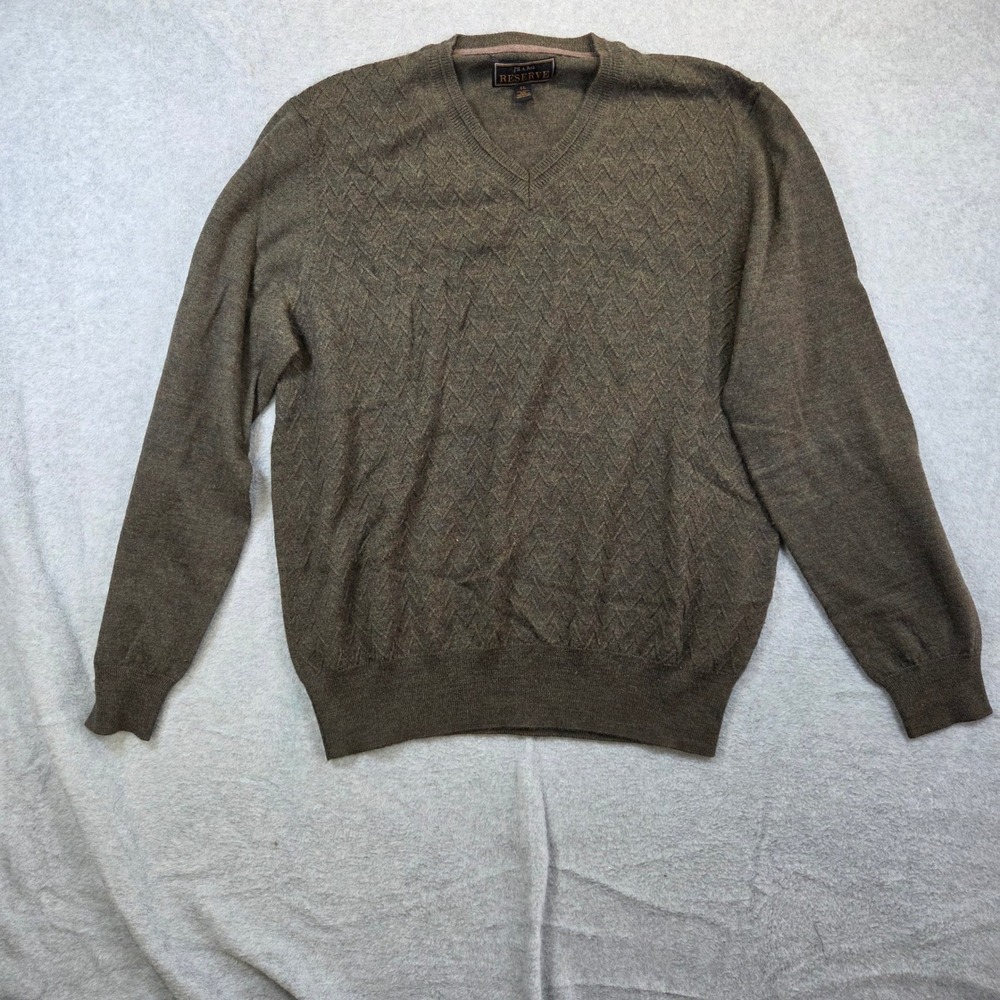 Jos. A. Bank Reserve Sweater Mens XL Olive Green Merino Wool Blend V-Neck Knit